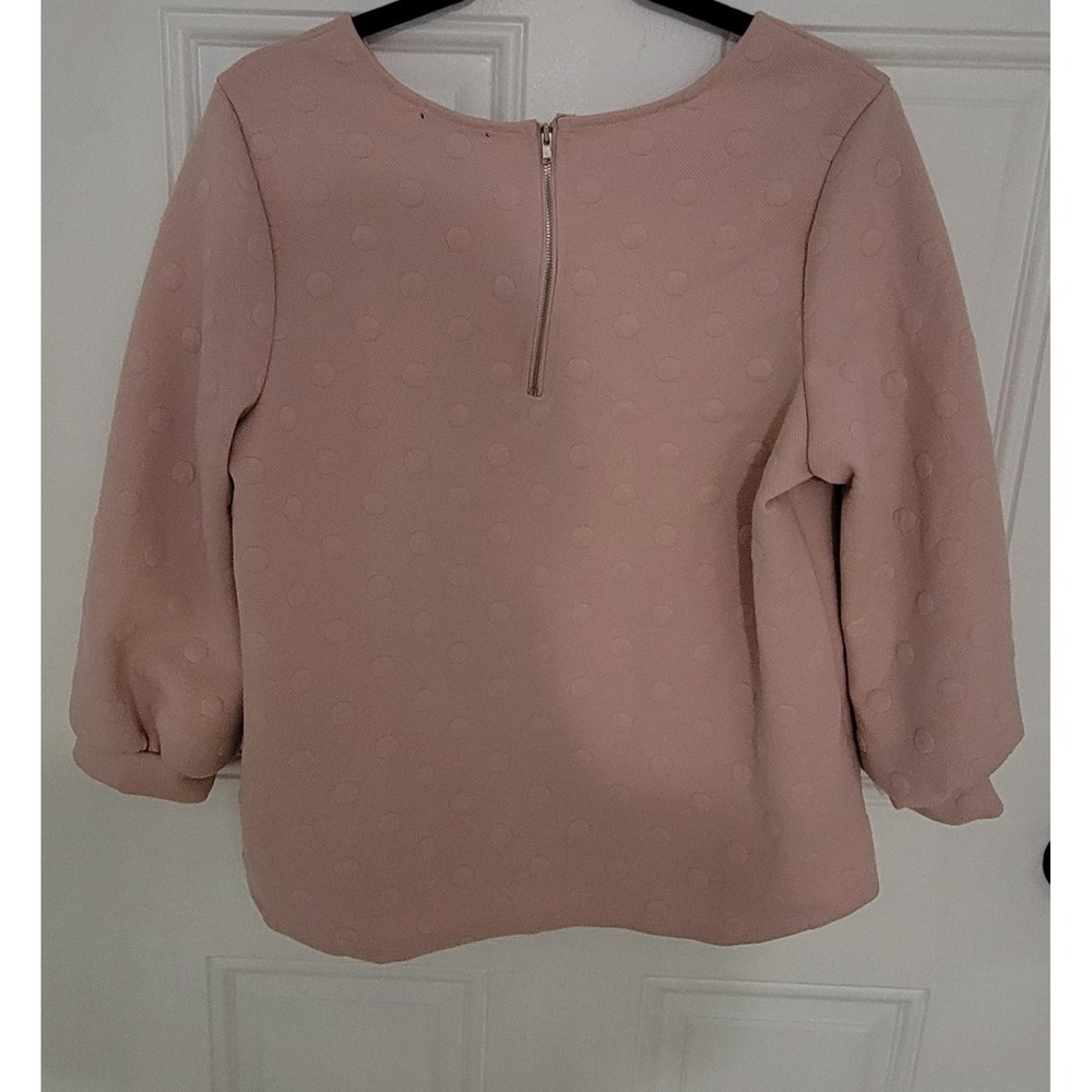 W5 Color Pink  textured dot Neck‎ Ball 3/4 sleeve top Size L NWT - Picture 8 of 8